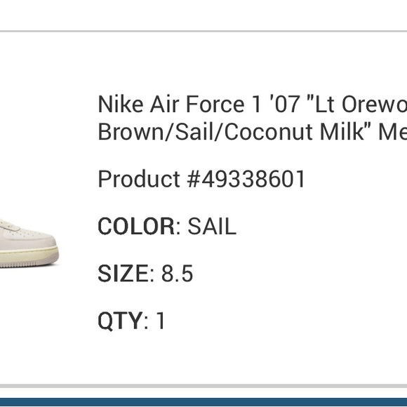 Mens AF1 Coconut/Sail 8.5 - Picture 6 of 6